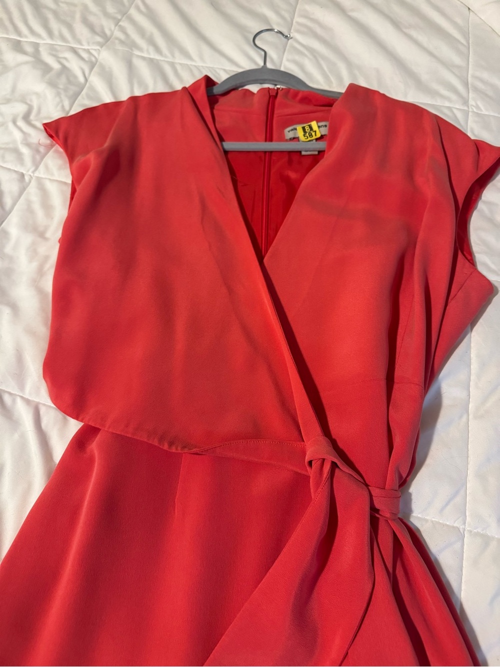 Valerie Stevens Coral-Red Wrap Midi Dress